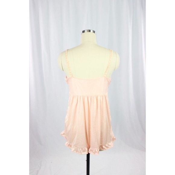 Vintage 80's LUV LEE Pink Satin Lace Ruffle Babydoll Slip, Size M, Union Made - Picture 3 of 11